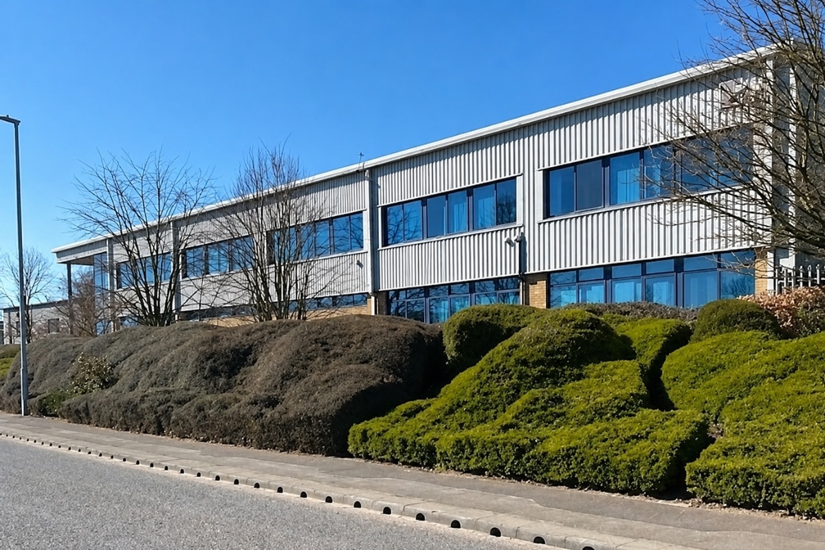 Full-height glazed entrance lobby window at the CBRE offices in Frome